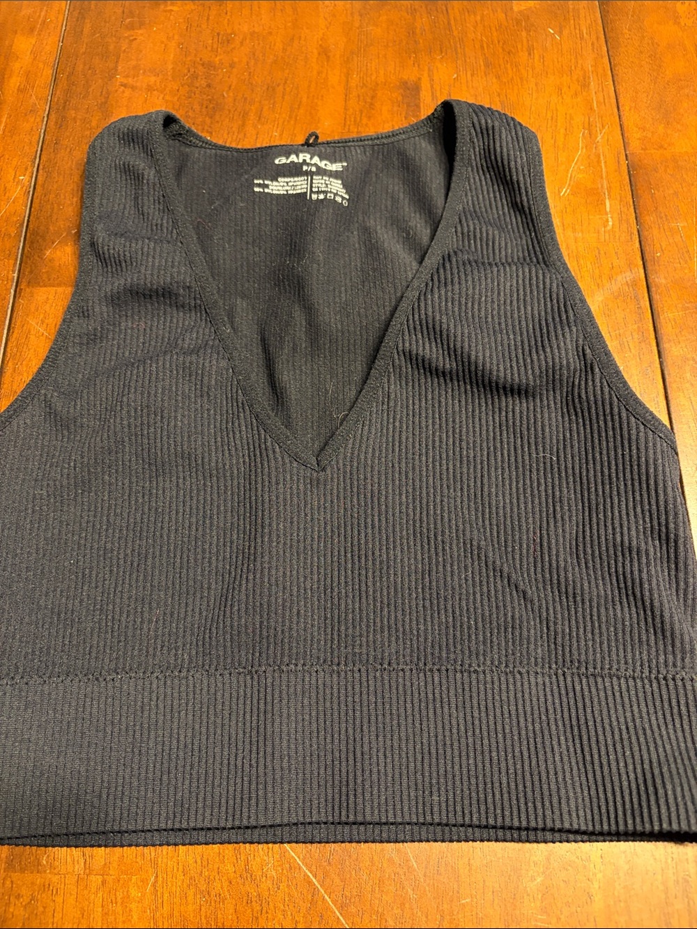Garage Black Ribbed V-Neck Cropped Tank